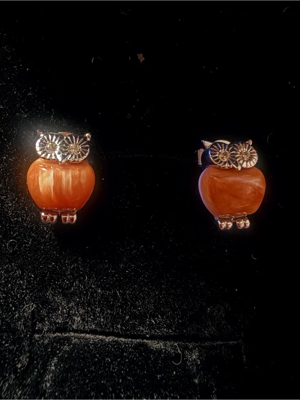 935 Orange Spiny Oyster Shell Owl Stud Earrings
